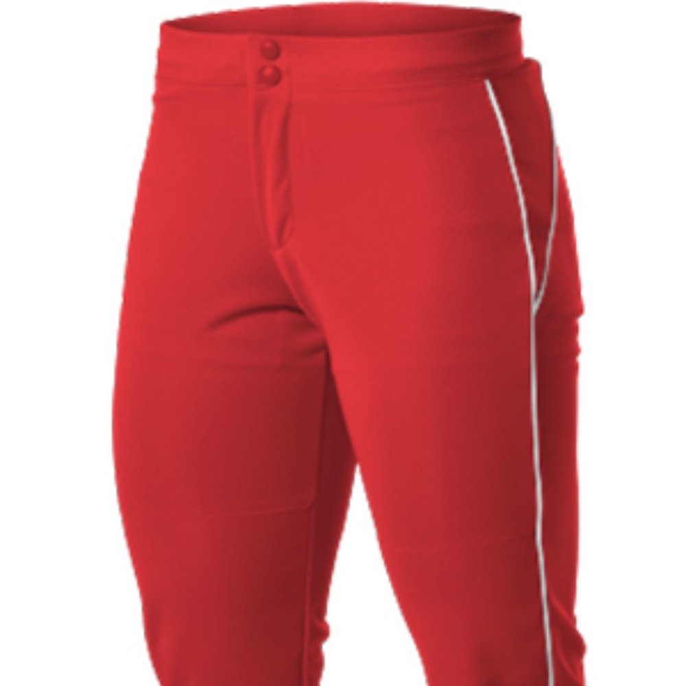Women's Red Softball Pants Warp Knit Low Rise Scarlet White Large / L Alleson